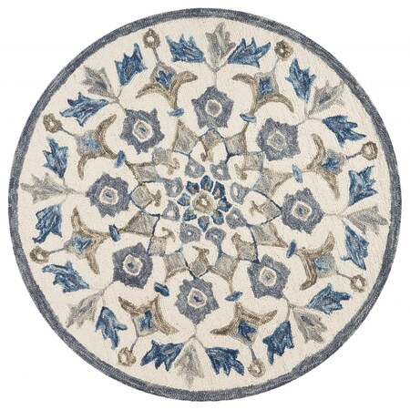 Palacedesigns 6 ft. Round Blue Floral Oasis Area Rug - Blue - 6' PA3663850